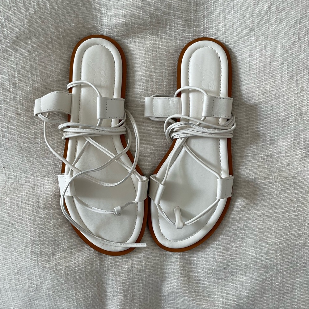 White J. Crew lace up sandals